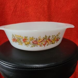 Vintage Anchor Hocking Fire King 1 Qt 436 Round Retro Casserole Dish Vegetables